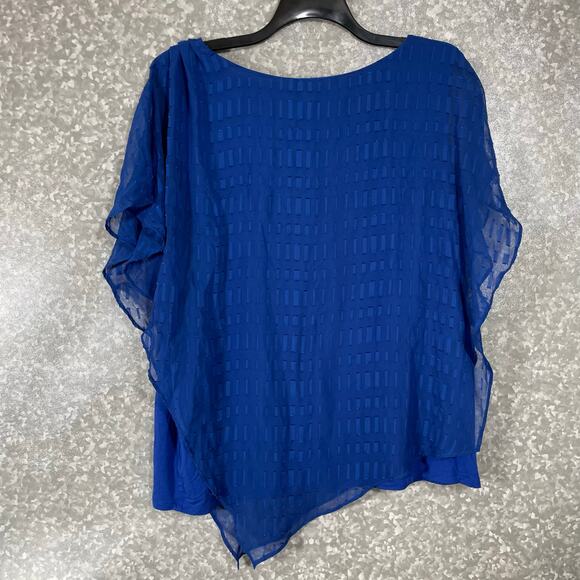 Alyx Bold Blue Kaftan Style Asymmetrical Sheer Top - Size 3X - Women's Plus Size - Picture 7 of 7